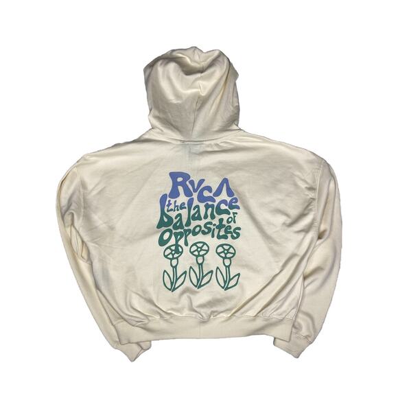 RVCA Cream Long Sleeve Drawstring Classic Full-Zip Hoodie Size Medium Womens - Picture 2 of 5